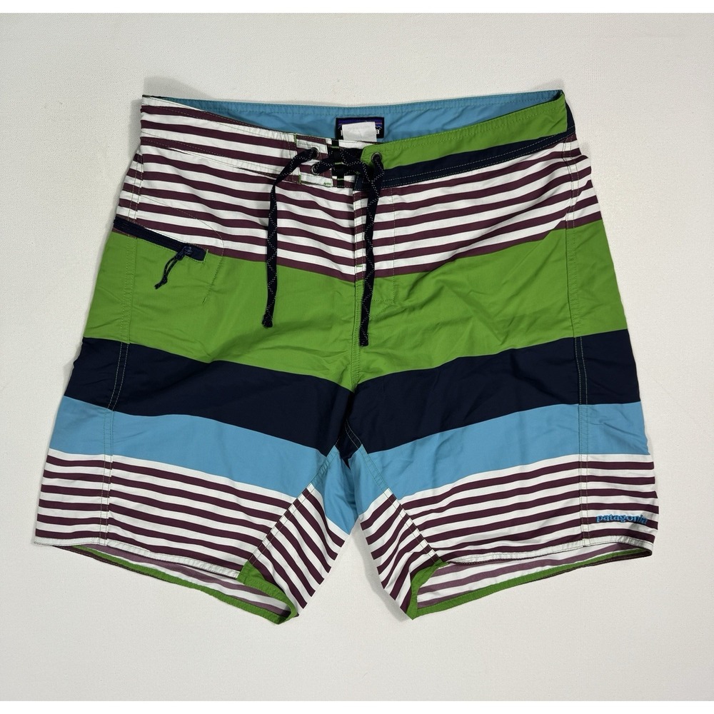 Patagonia Men's 33x10 Stretch Wavefarer Board Shorts Striped Beach Casual Swim